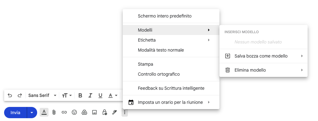 Schermata Crea Modelli di risposta Gmail
